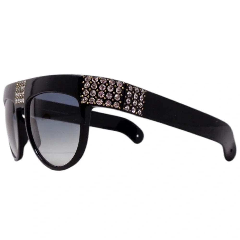 Glam 1970’s Vintage French Rhinestone Sunglasses in Jet Black, Statement Packed!